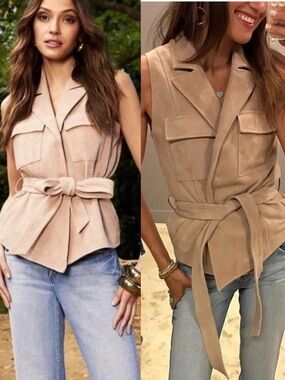 L’AGENCE Arbor Suede Goatskin Wrap Vest in Cashew